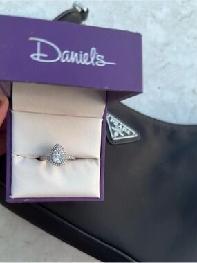 Diamond Halo Teardrop Ring in White Gold -